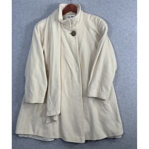 VTG John Weitz Cream Wool Cashmere Coat 6 Built-In Scarf Button Detail Poland